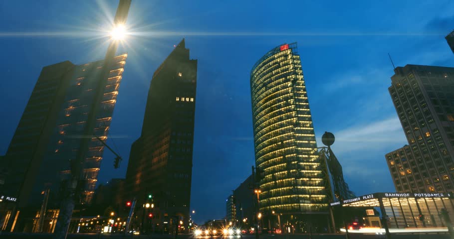 4K, Time Lapse, Potsdamer Platz At Night, Berlin - cinematic version