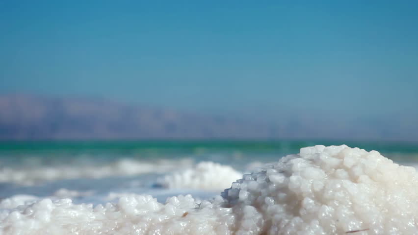 Close up of salt deposits on the banks of the Dead Sea in Israel.  The Dead Sea