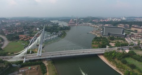 Aerial view of the Seri Wawasan bridge in Putrajaya, Malaysia
