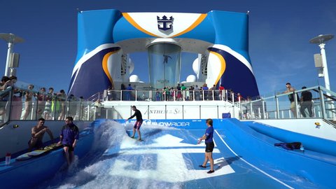 Cruise ship flowrider surf simulator pool - December 2015: Anthem of the Seas, Royal Caribbean