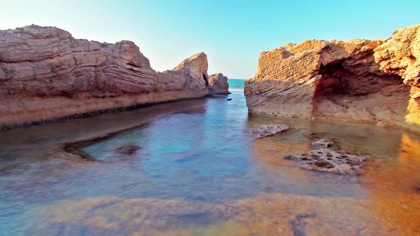 Tide pool on the shore of the Mediterranean in Israel at Dor Beach.  Interesting