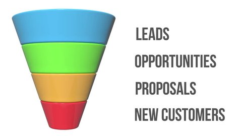 3d Marketing Funnel Sales Diagram isolated on white background. Conversion Funnel Sale Chart. Concept of Funnel and Sales. Available in 4K and HD video render footage. Alpha matte channel included.