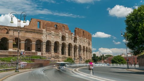 The Colosseum or Coliseum timelapse, also known as the Flavian Amphitheatre in Rome, Italy