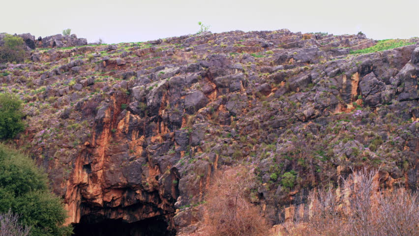 Move down the cliff side to the streams and Pan's cave at Banias, Golan Heights,