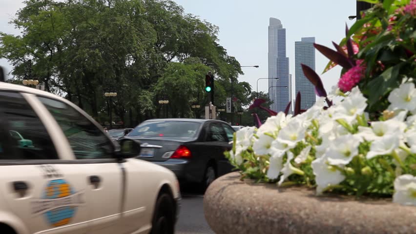 Car passes in Chicago, Illinois, USA