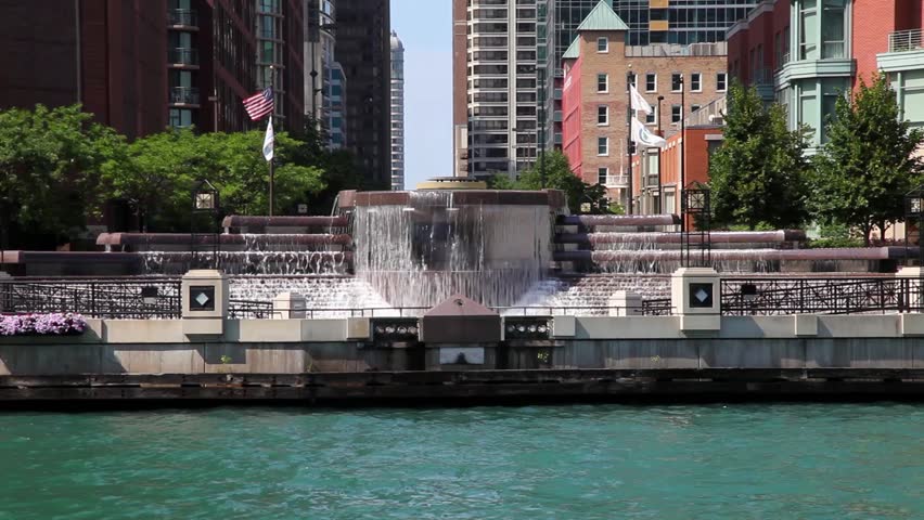 Fountain on the river in Chicago, Illinois, USA
