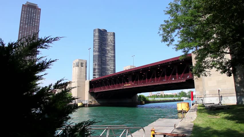 Boat on River in Chicago, Illinois, USA