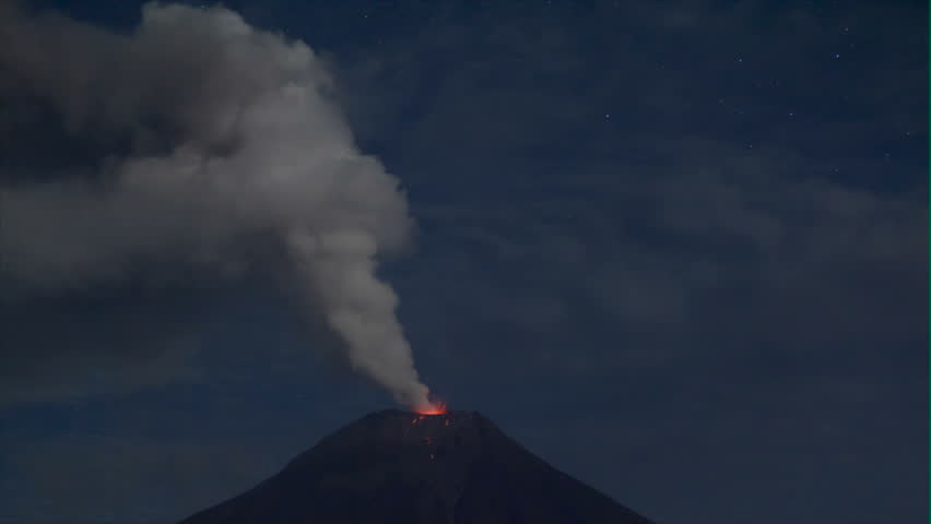 Tungurahua volcano eruption by night in Ecuador, time lapse