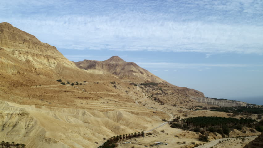 Still shot facing north along the east side of the Ein Gedi mountains west of