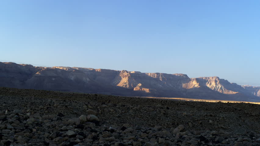 East side of the desert mountains north of Masada Israel, at sunset.  02/27/2011