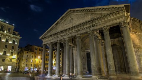 Walk down streets of Rome timelapse hyperlapse from the Pantheon to fountain Trevi showing restaurants and the blur of people at night