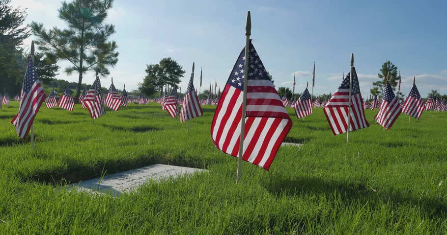 American Flag Decoration at Graves Stock Footage Video (100% Royalty