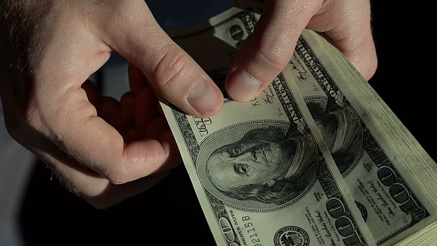 Close Up Male Hands Count Hundred Dollar Bills in the Dark Royalty-Free Stock Footage #17105494