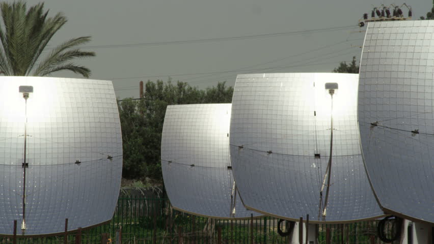 Pan left to right of the solar panels at the Zenith Solar Plant at Kibbutz