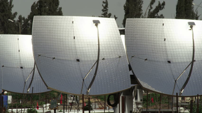 Pan right to left of the solar panels at the Zenith Solar Plant at Kibbutz
