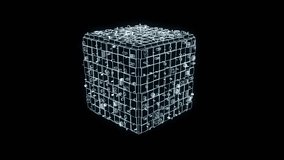 Abstract futuristic Hologram Wireframe Cube in Motion. Perfect Loop. - Powered by Shutterstock - Get 15% off with code: PIKWIZARD15