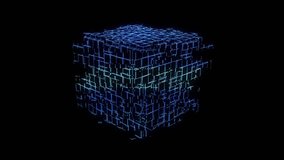 Abstract futuristic Hologram Wireframe Cube in Motion. Perfect Loop.
