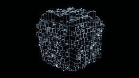 Abstract futuristic stylish 3D Cube in Motion. nice Wireframe Hologram 