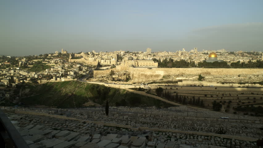 Pan shot of Old Jerusalem in Israel