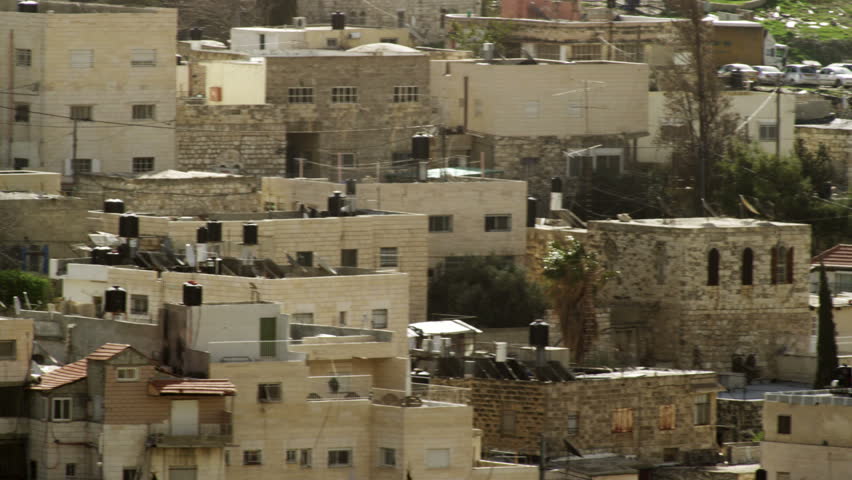 A pan across a view residences in the old town of Jerusalem, Israel.  02/26/2011