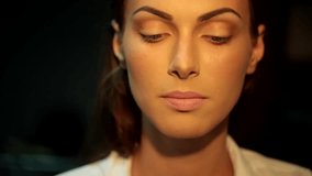 Makeup artist makes models professional eye makeup