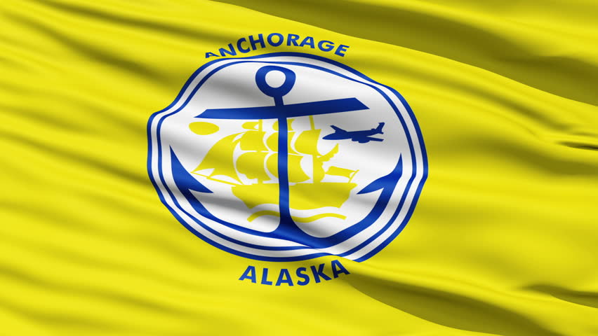 Anchorage Alaska Waving American State Capital City Flag Animation