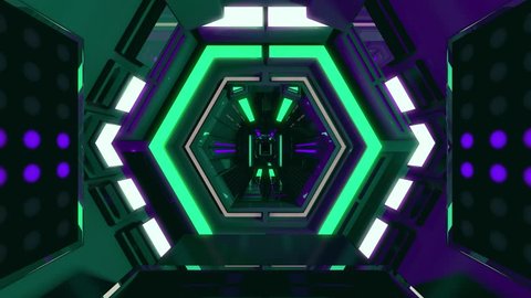 Seamless 3d Animation of spaceship or robotic tunnel with futuristic technology design with zooming camera movement used for background pattern or in techno live concert in 4k ultra HD loop
