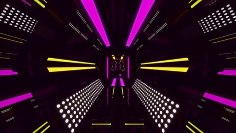 Seamless 3d Animation of sweet pink spaceship or robotic tunnel with futuristic technology design with zooming camera movement used for background pattern or in techno live concert in 4k ultra HD loop