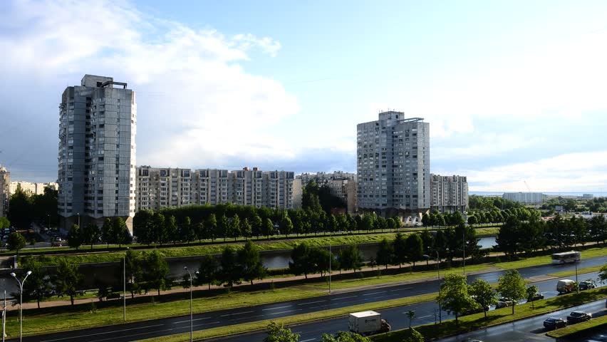 Soviet-era high-rises of Vasilievsky Island, Saint Petersburg, Russia.