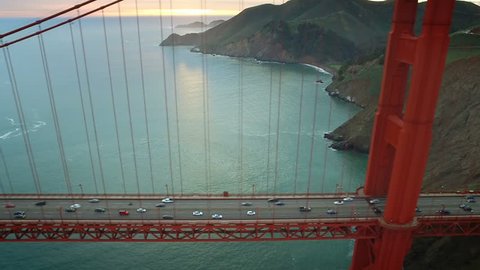 Aerial view of the Golden Gate Bridge. San Francisco, California. United States. Traffic. Shot on Red weapon 8K.