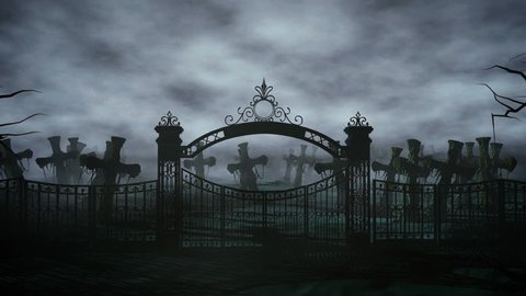 Horror night cemetery, grave. Moonlight . halloween concept. 3d animation