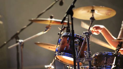 Rock concert drummer plaing footage