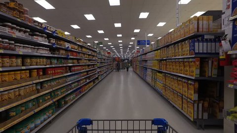 POINTE-CLAIRE, CANADA - CIRCA MAY 2016: Walmart Superstore Steadicam Flow (Cereal, Granola, Oatmeal, Snacks Etc.)