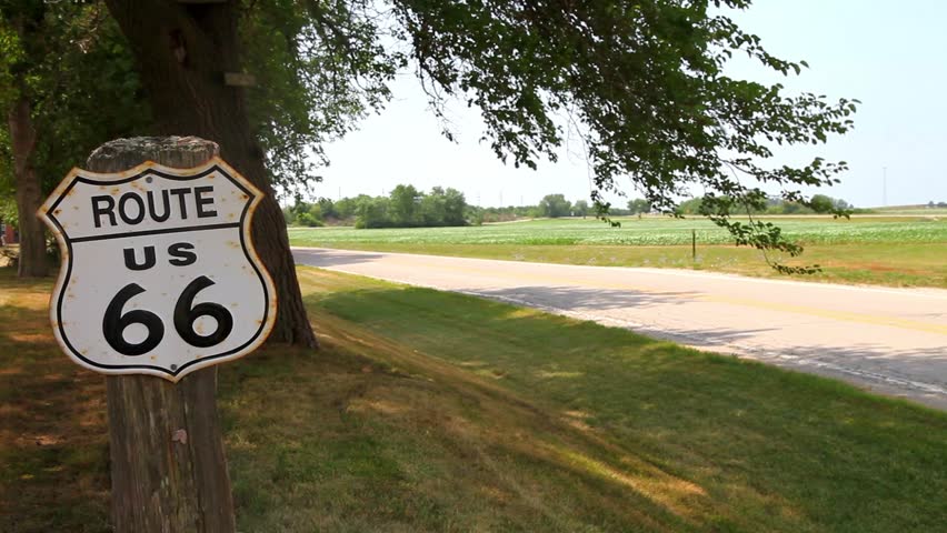 Road sign on Interstate Route 66, Illinois, USA