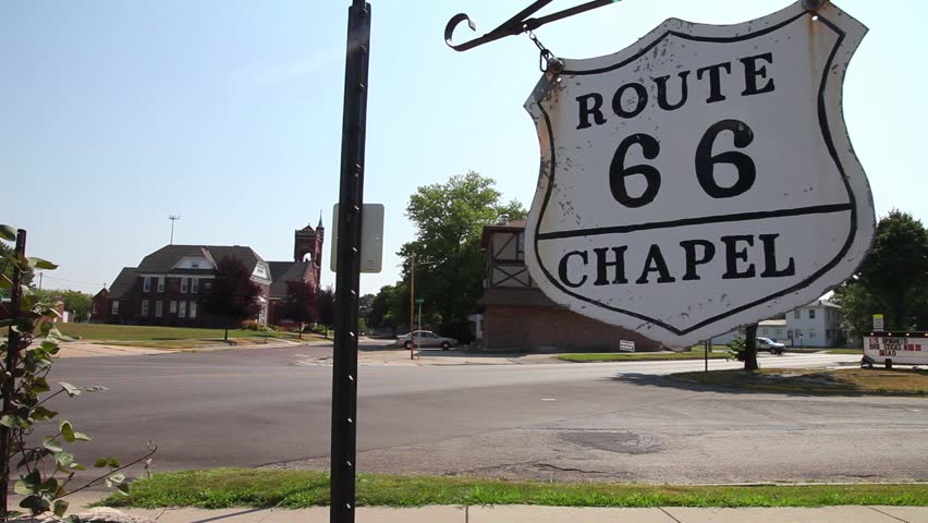Chapel Road sign on Interstate Route 66, Illinois, USA