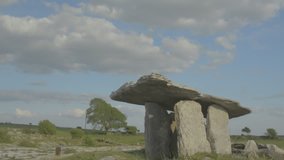 5000 years old Polnabrone Dolmen in Burren, National Park, Co. Clare - Ireland - Flat video profile.