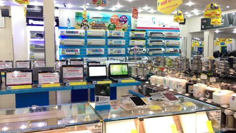 VUNG TAU, VIETNAM - JUNE 3, 2016: A pan shot view of the hall of the Dien May Xanh electronics store.