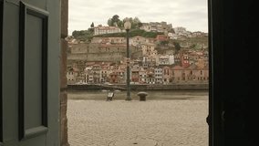 Portugal - MAY 28: Embankment of the River Douro with beautiful views of old city in slow motion, Porto. May 28, 2016 NÂº7