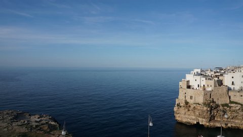Beautiful timelapse video. The sea and unique the old town. Polignano a Mare, Italy