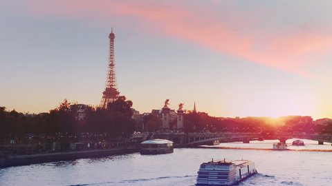 Paris, Seine river at amazing sunset