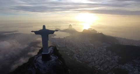 Aerial view of Christ the Redeemer in Rio De Janeiro Brazil (February 01, 2016 - Rio De Janeiro, Brazil)