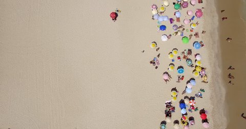 Aerial view looking straight down at umbrellas on Leblon Beach\xE6 Rio De Janeiro, Brazil\xE6 (February 01, 2016 - Rio De Janeiro, Brazil)