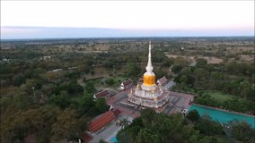 Video view aerial view Na Dun pagodan of Maha Sarakham, Thailand.