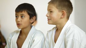 Young karate students learning