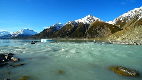 Winter mountain landscape with lake. Tasman glacier, New Zealand