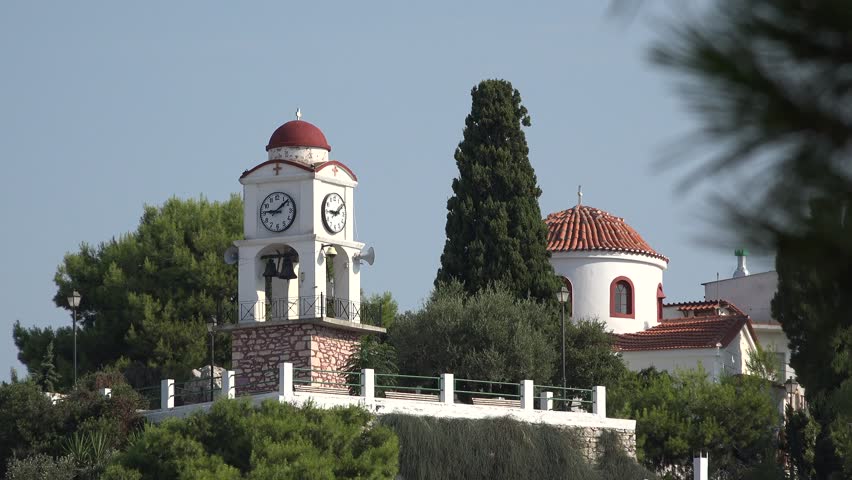 Church tower clock in Skiathos