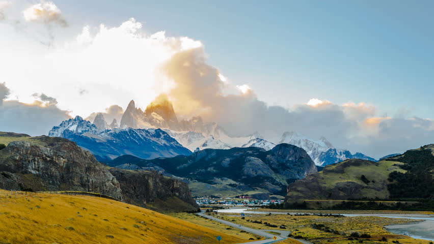 Time lapse of the evening clouds at Mount Fitz Roy in Southern Patagonian Ice Field, Argentina 4K DCI