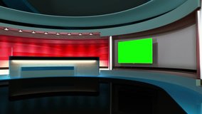 News Studio. Tv studio set. The perfect backdrop for any green screen or chroma key video production. Loop. 3D . 3D rendering