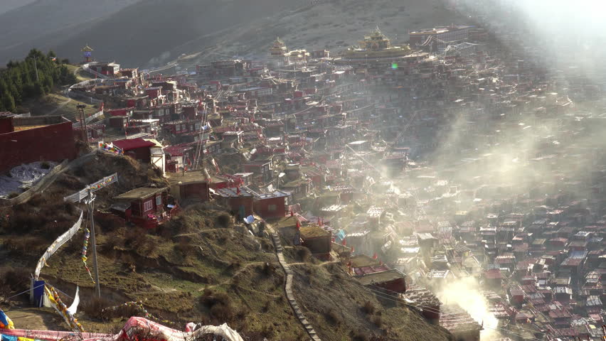 Top view monastery at Larung gar (Buddhist Academy) in sunshine day, Sichuan, China