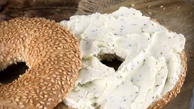 Rotating Bagels with Cream Cheese as seamless loopable 4K UHD footage